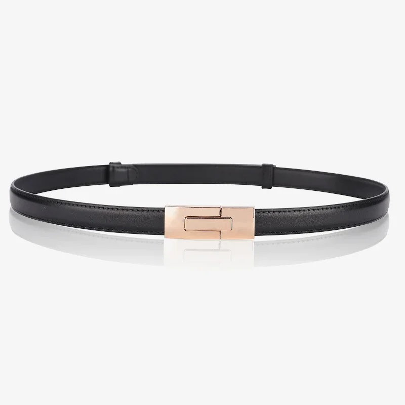 Ceinture fine en cuir de vachette souple pour femmes, ceinture décorative réglable noire, ceinture en cuir de luxe pour femmes