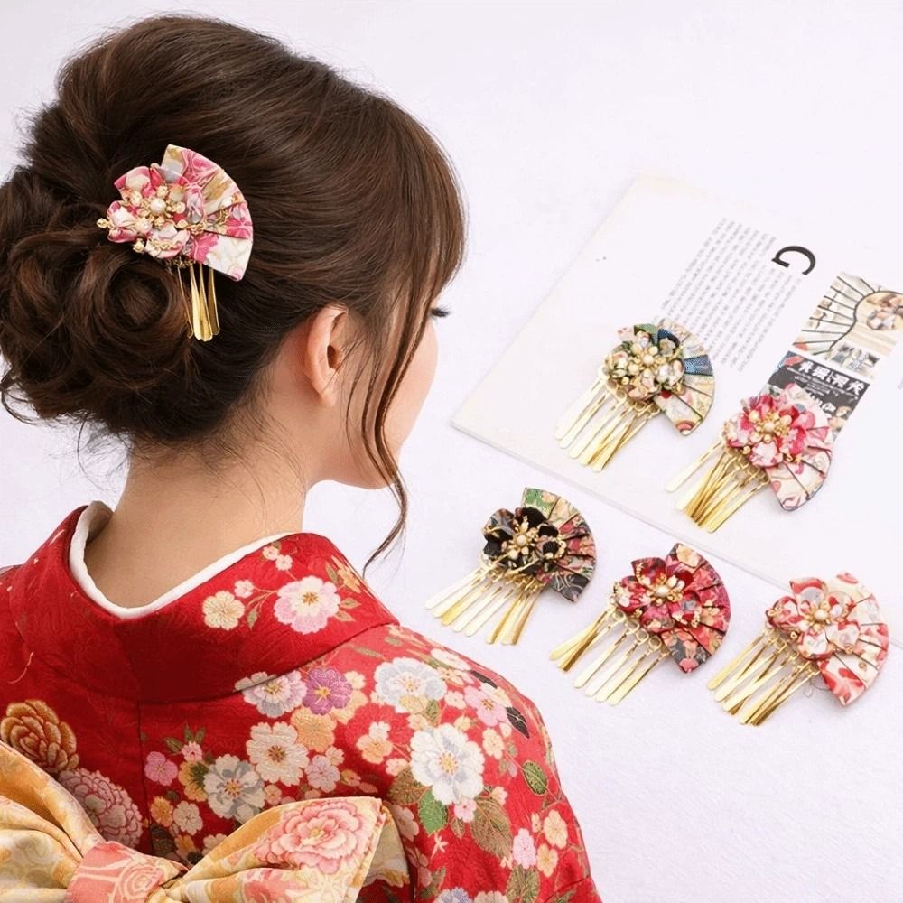 Épingle à cheveux pour femmes, fausse perle, fleur, éventail décoratif, robe traditionnelle japonaise, kimono, pince à cheveux, accessoires de cheveux pour enfants, filles, cosplay