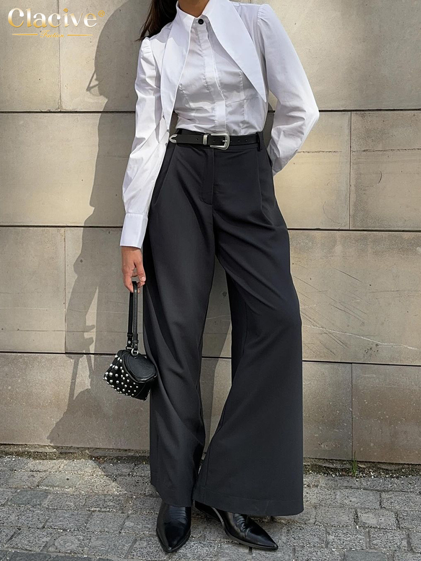 Clacive mode ample blanc coton femmes chemise 2025 décontracté revers à manches longues Blouse élégant classique solide haut femme vêtements