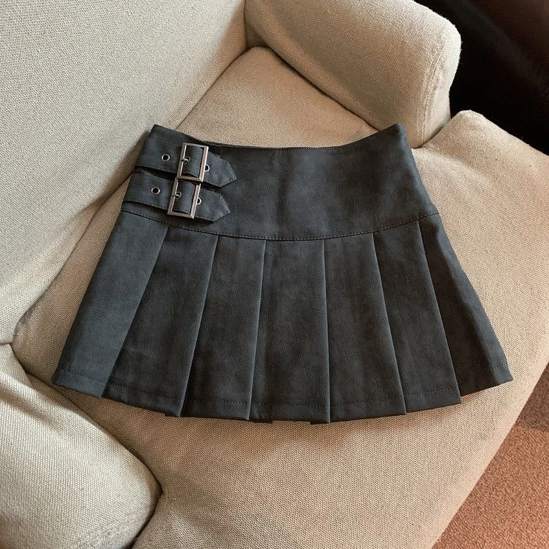 XS-3XL Y2K Pu cuir Mini jupes femmes Streetwear taille haute jupe plissée Vintage coréen noir mince décontracté une ligne jupes