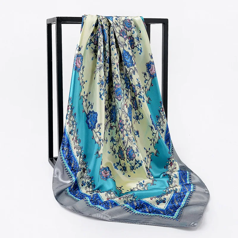Châles carrés pour femmes 90cm, écharpe hijab pour cheveux, foulard imprimé à la mode, sac en satin pour dames