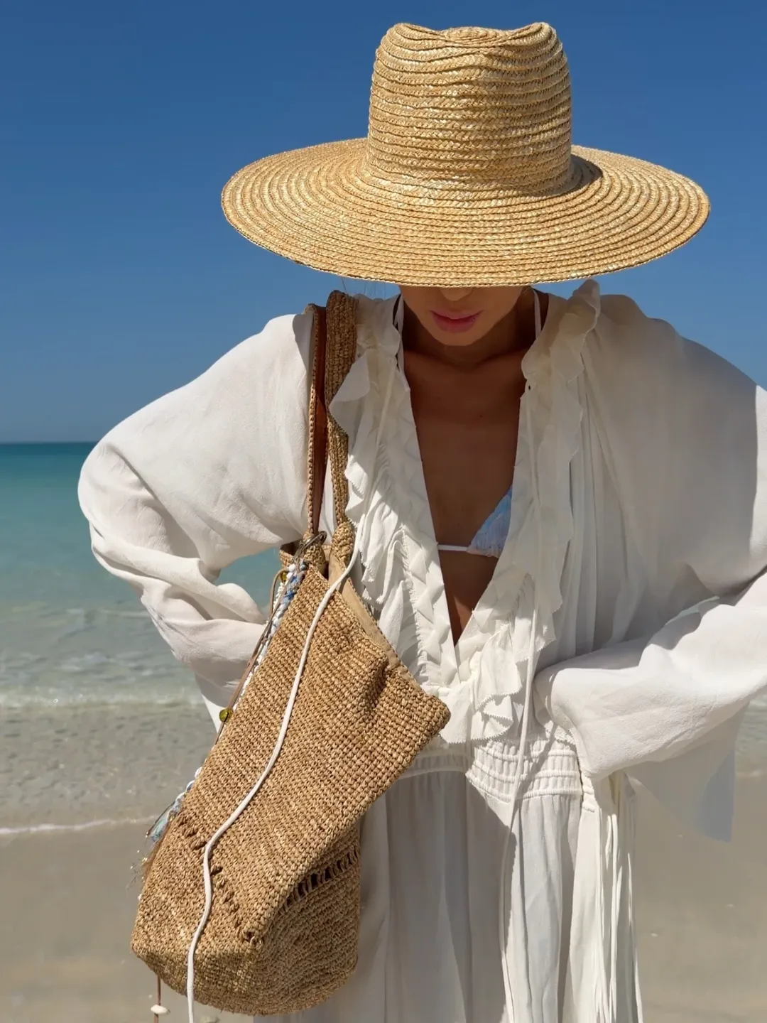 Robe de plage maxi de luxe pour femme, élégante, à col en V, avec volants, manches longues, coupe oversize, pour les vacances