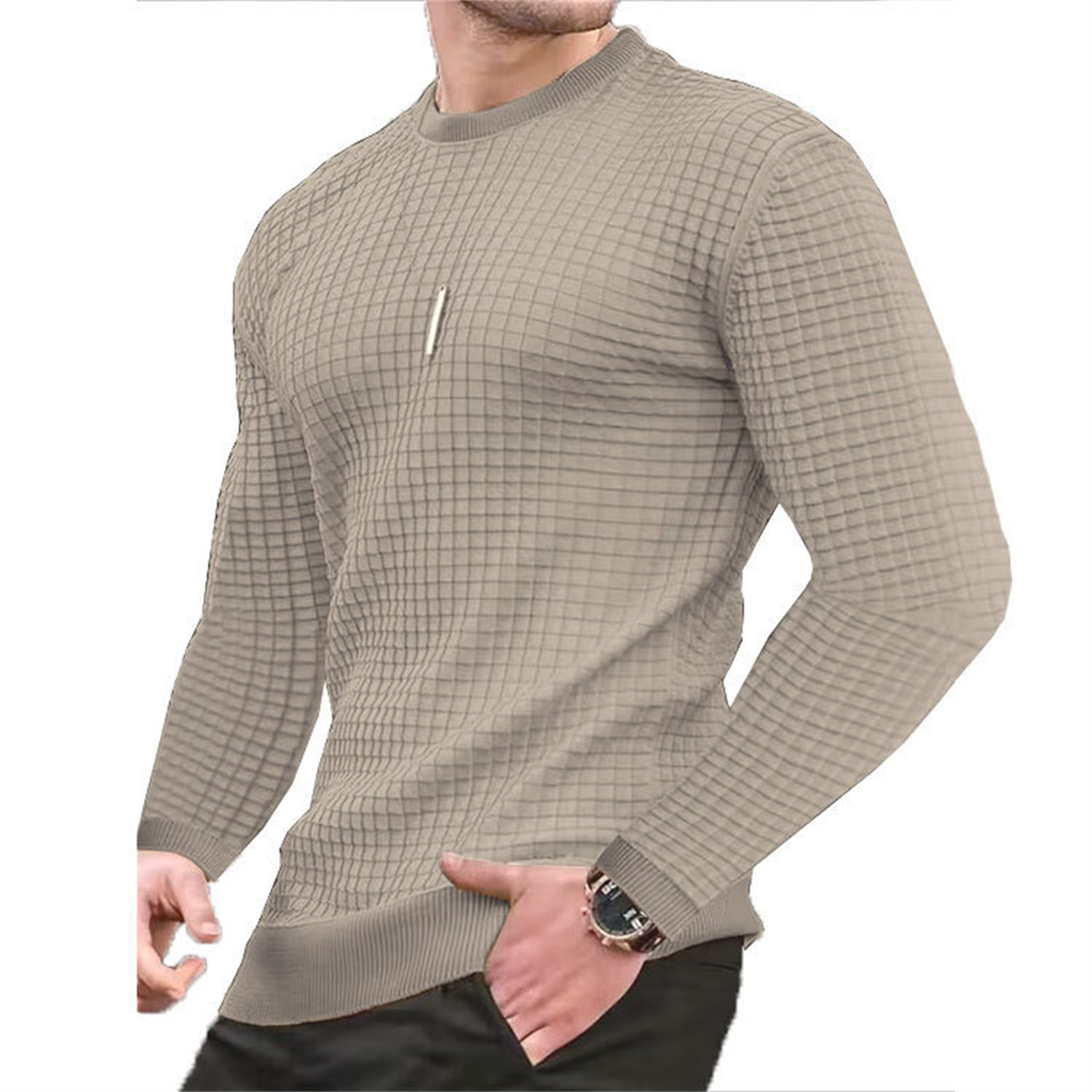 Manteau homme mode petit carreaux gaufré jeunesse col rond jacquard sweat à capuche à carreaux