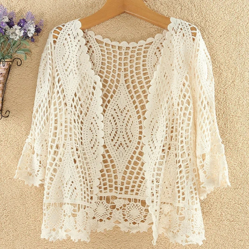 Cardigan tricoté veste femmes printemps été nouveau 2025 châle creux court résistant au soleil hauts femme décontracté tout-match mince dames manteau