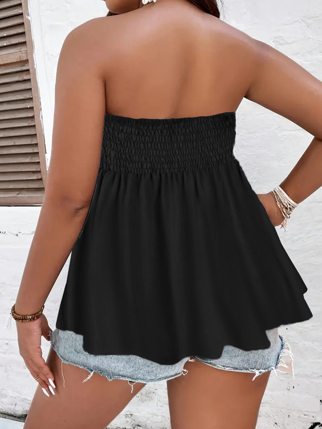 Haut tubulaire plissé taille haute pour femmes, grande taille, vêtements d'été décontractés de couleur unie