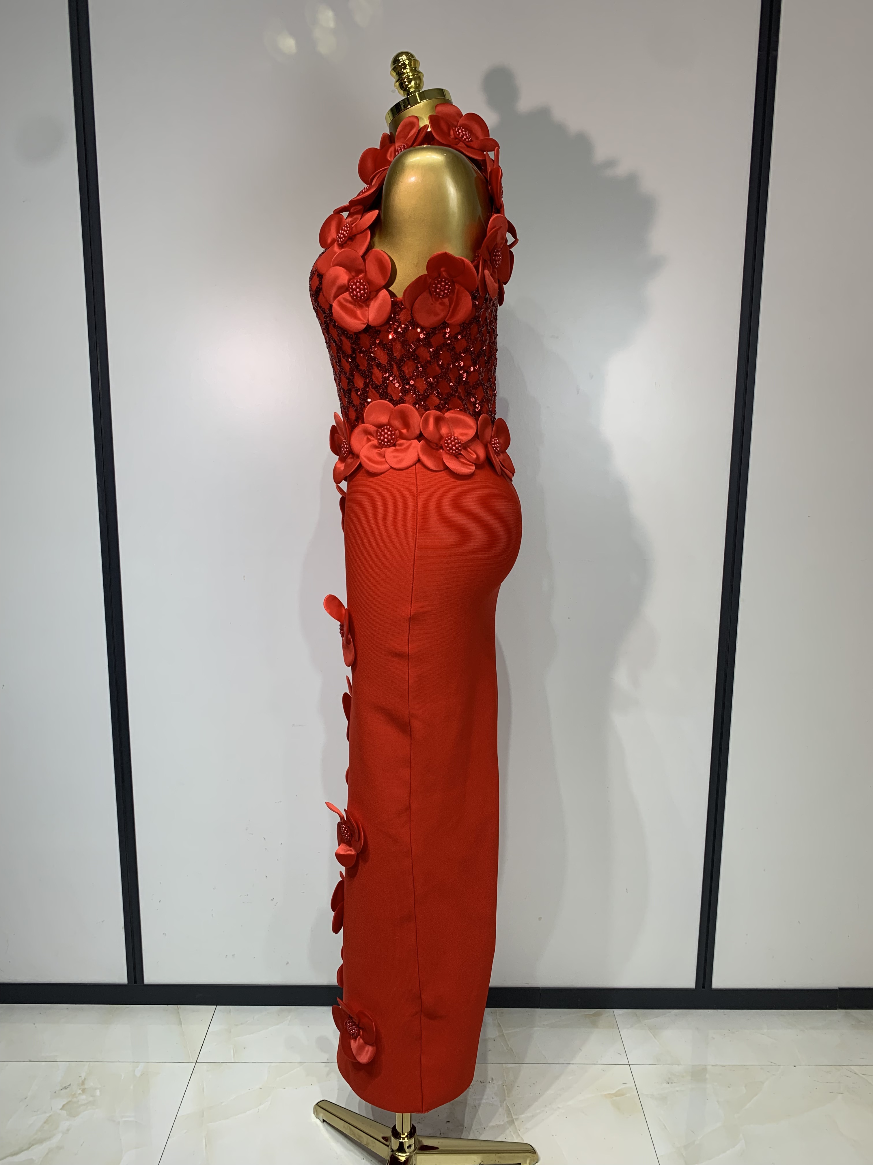 Robes de soirée sexy sans manches à fleurs et à perles pour femmes, robes moulante bandage, robes de célébrité élégantes, robes de cocktail de luxe, robes de soirée de fête d'anniversaire 2026