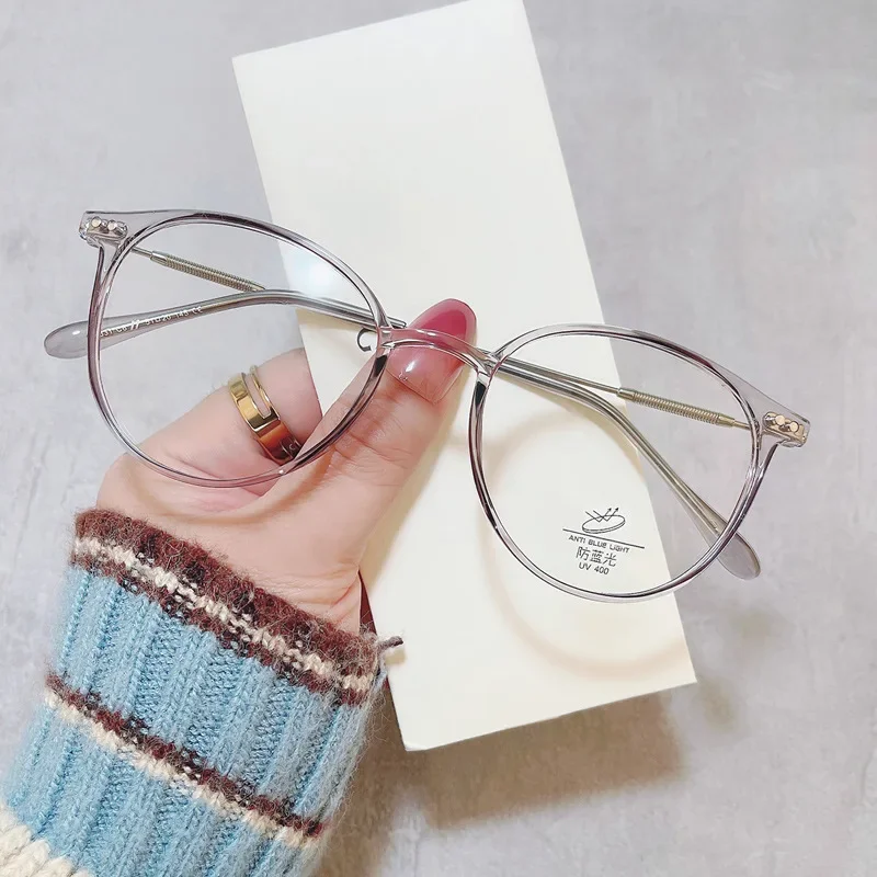 Dame à la mode fini myopie lunettes femmes cadre rond bleu lumière bloquant lunettes hommes unisexe rétro moins dioptrie lunettes
