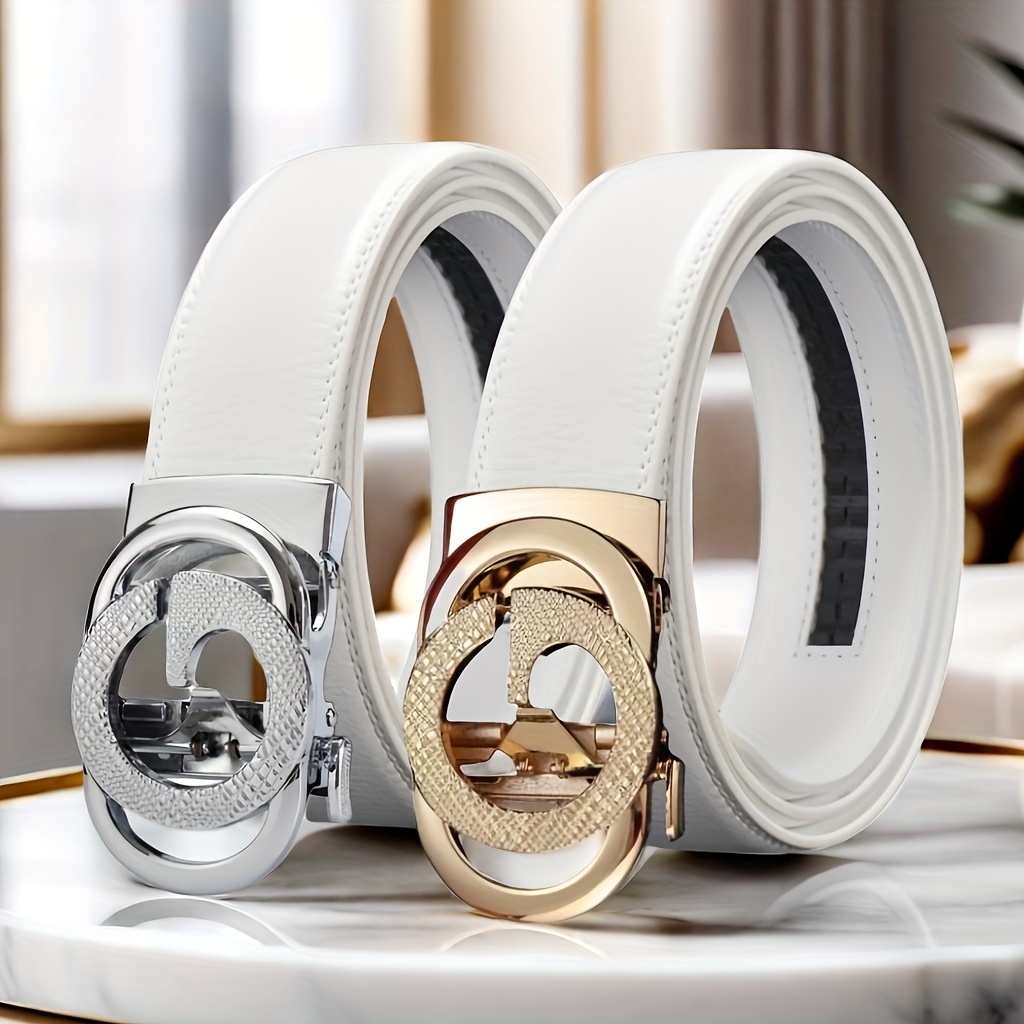 Ceinture blanche avec boucle automatique pour hommes, adaptée aux vêtements d'affaires et décontractés, un cadeau formel pour mari et père pour hommes