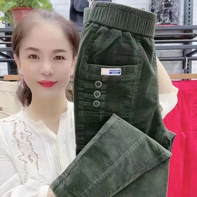 Femmes élégantes Streetwear mode coréenne pantalon décontracté solide velours côtelé Harlan bouton poches pantalon nouveau automne hiver pantalon