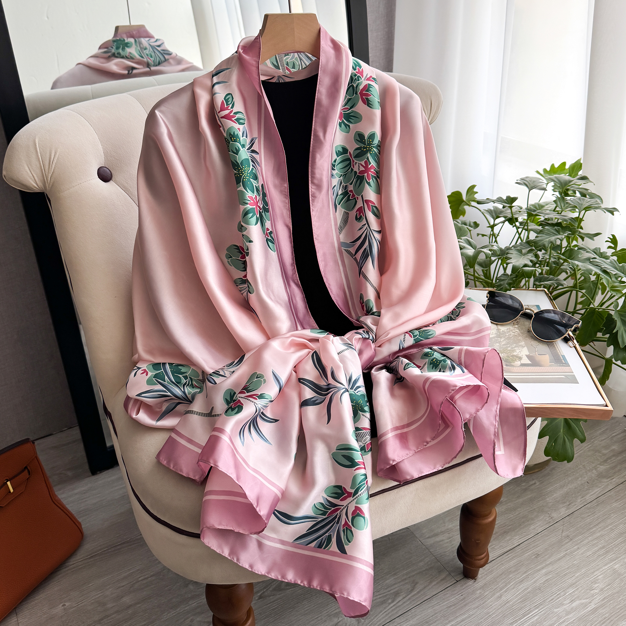 Écharpe en soie classique 180x90cm pour femme, grand format, imprimé tendance, châle de bureau, hijab, écharpe de plage, bandana, foulard, paréo