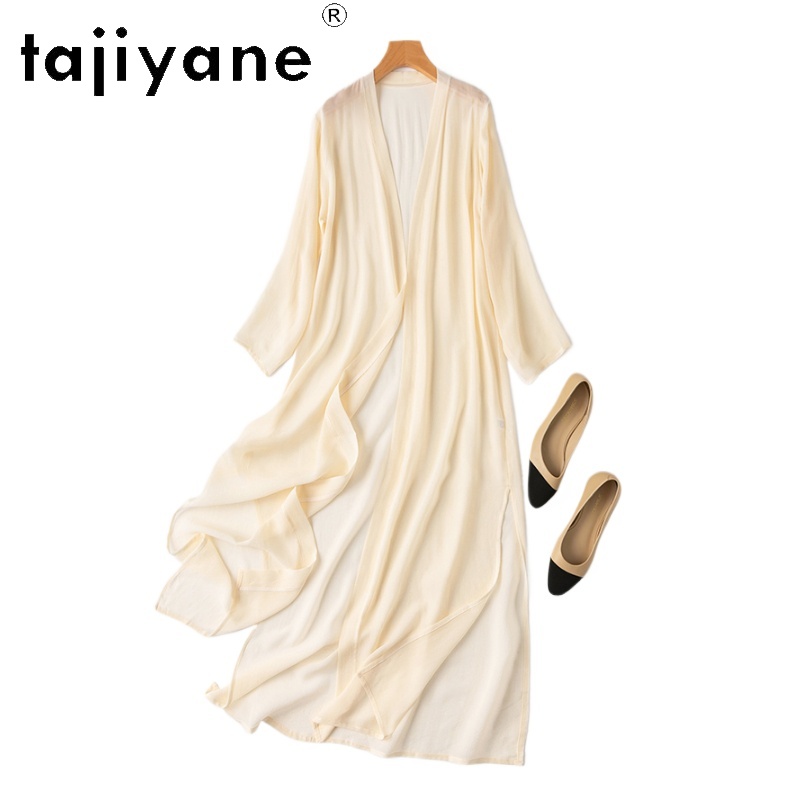 TAJIYANE 100% véritable chemisier en soie de mûrier élégant Long Cardigan en soie 19 couleurs châle manteau été hauts 2025 dames vêtements Блузка