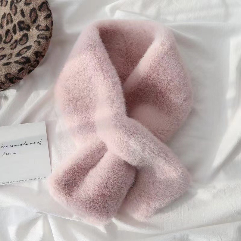 Écharpe coréenne d'hiver en fausse fourrure de lapin pour femmes et filles, écharpe en peluche douce, couleur unie, col chauffant, cadeau de noël