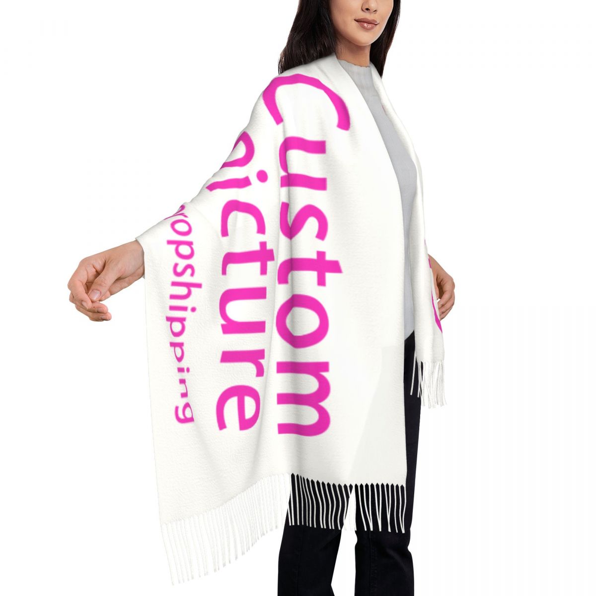 Écharpe avec Logo Photo personnalisé imprimé personnalisé pour femmes et hommes, écharpes chaudes d'hiver, châles imprimés personnalisés à faire soi-même