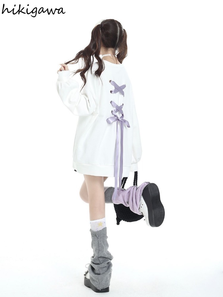 Sweat-shirt à manches longues et col rond pour femme, vêtement doux, décontracté, Y2k, à la mode, japonais, Y2k, 2025