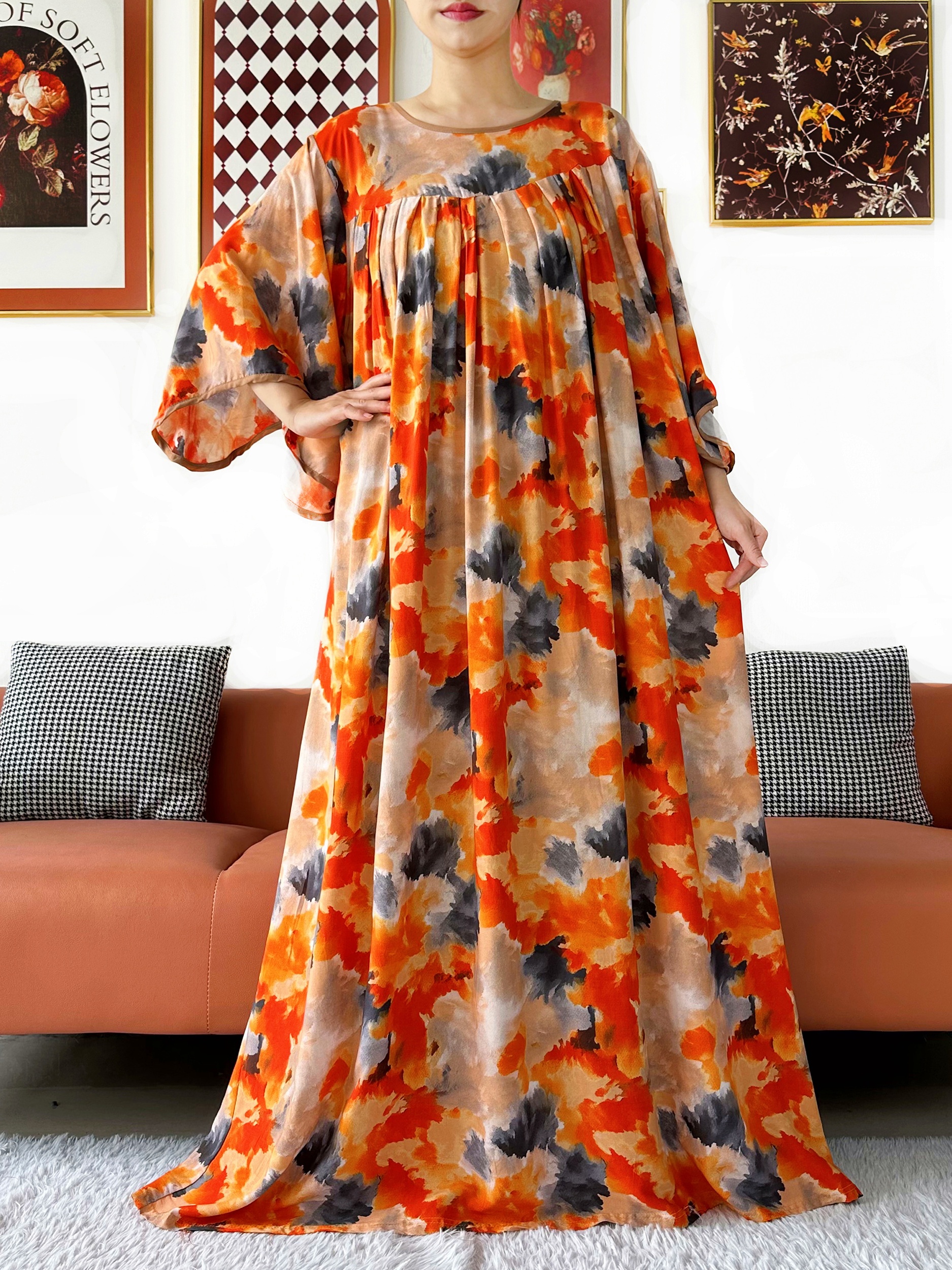 Robe Abaya pour femmes au design exclusif, ample, style africain, musulmane, avec grand foulard, imprimé tie-dye, robe maxi pour le Ramadan
