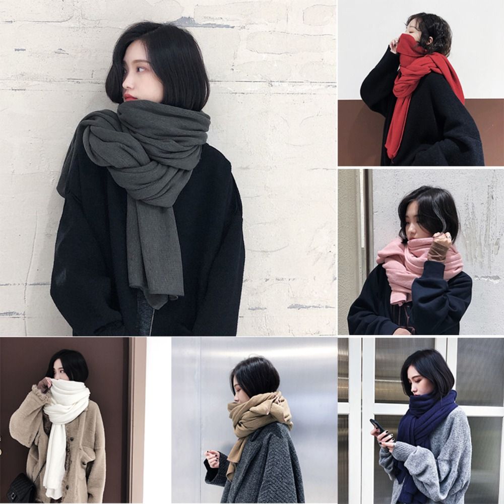Écharpe tricotée décontractée unie pour l'hiver, épaisse, chaude, coupe-vent, longue, douce, pour femme, hijab, châle enveloppant