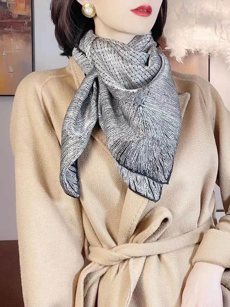 BYSIFA-Foulard de luxe gris argenté pour femme, châle de cou et de tête, nouvelle collection printemps hiver 100%