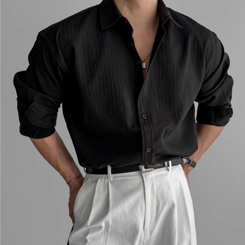 Chemises pour hommes 2026 printemps automne Premium texturé bureau affaires chemise couleur unie ample à manches longues décontracté Niche robe chemise