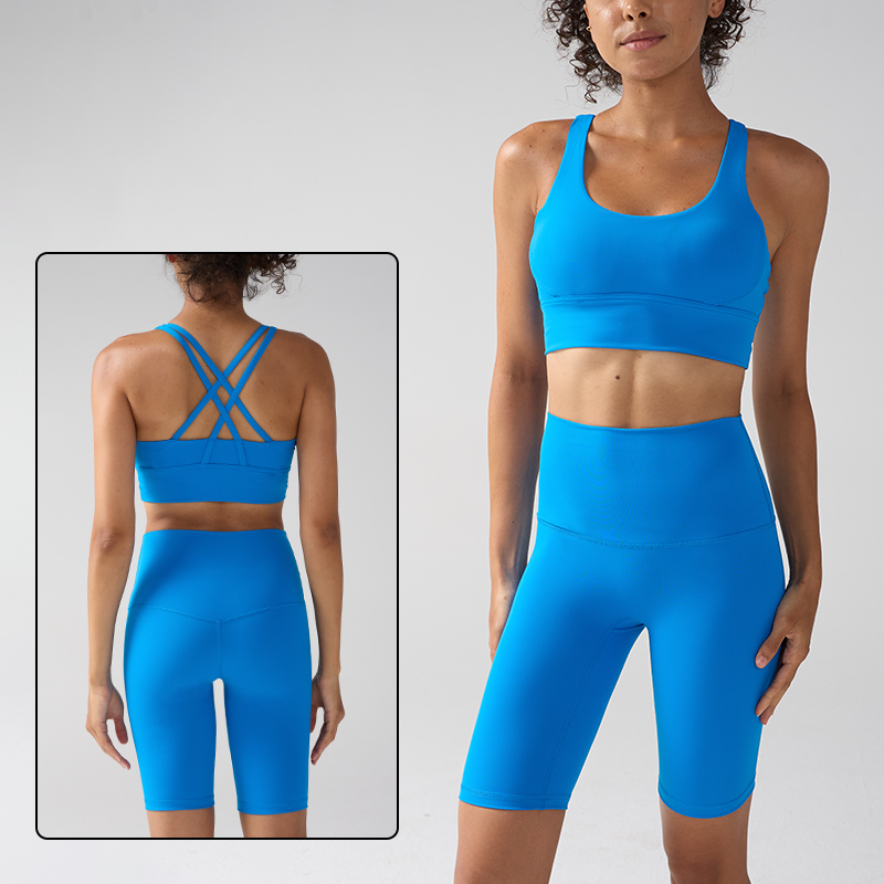 Ensemble de vêtements de sport 2 pièces pour femmes, Yoga, Gym, soutien-gorge croisé dans le dos, haut avec short taille haute, Fitness, course à pied, survêtement d'entraînement