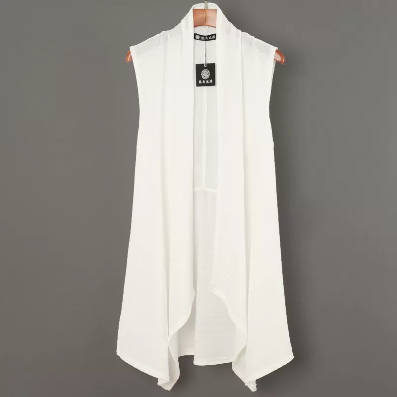 Mode coréenne noir blanc sans manches Cardigan Long gilet homme femme été décontracté mince cape gilet