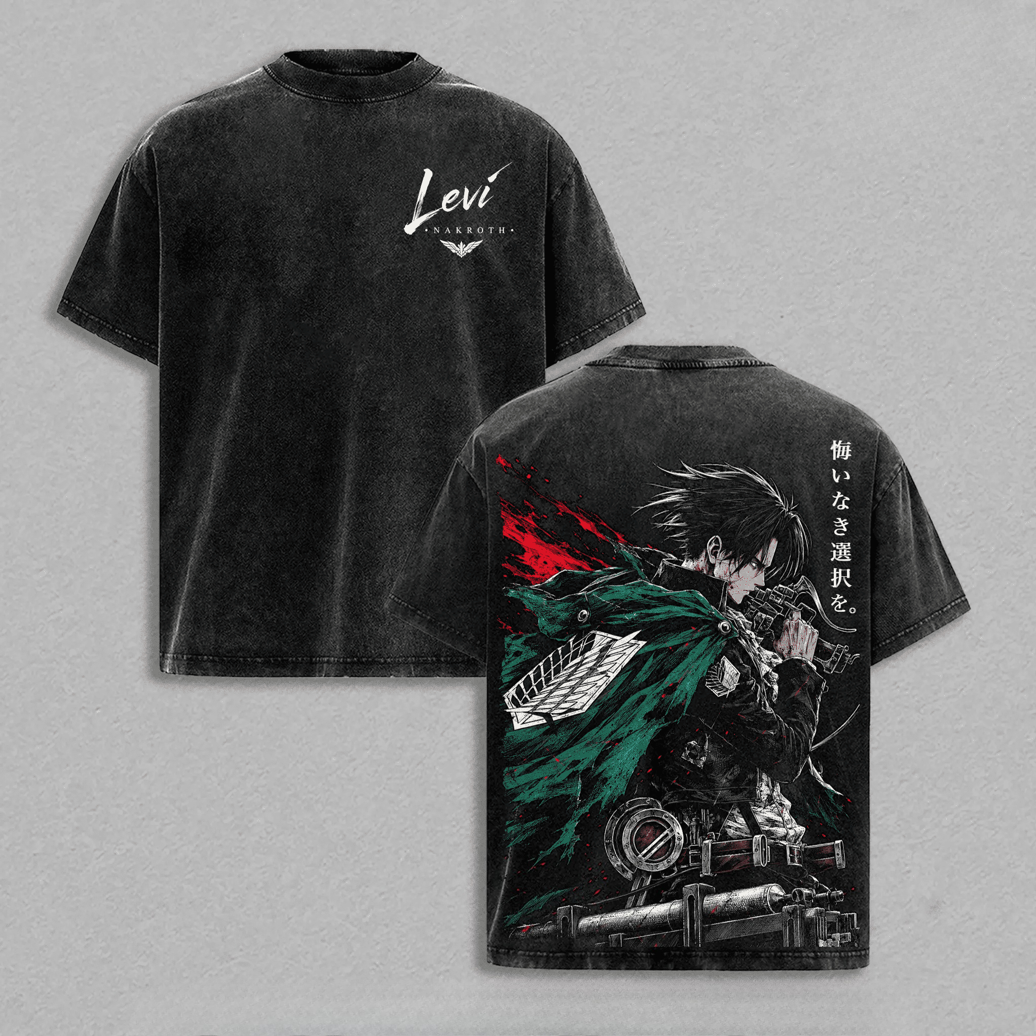 T-shirt Manga Vintage Lavé Attack on Titan Rival Ackerman pour Homme – Vêtement Décontracté d'Été à Manches Courtes en Coton