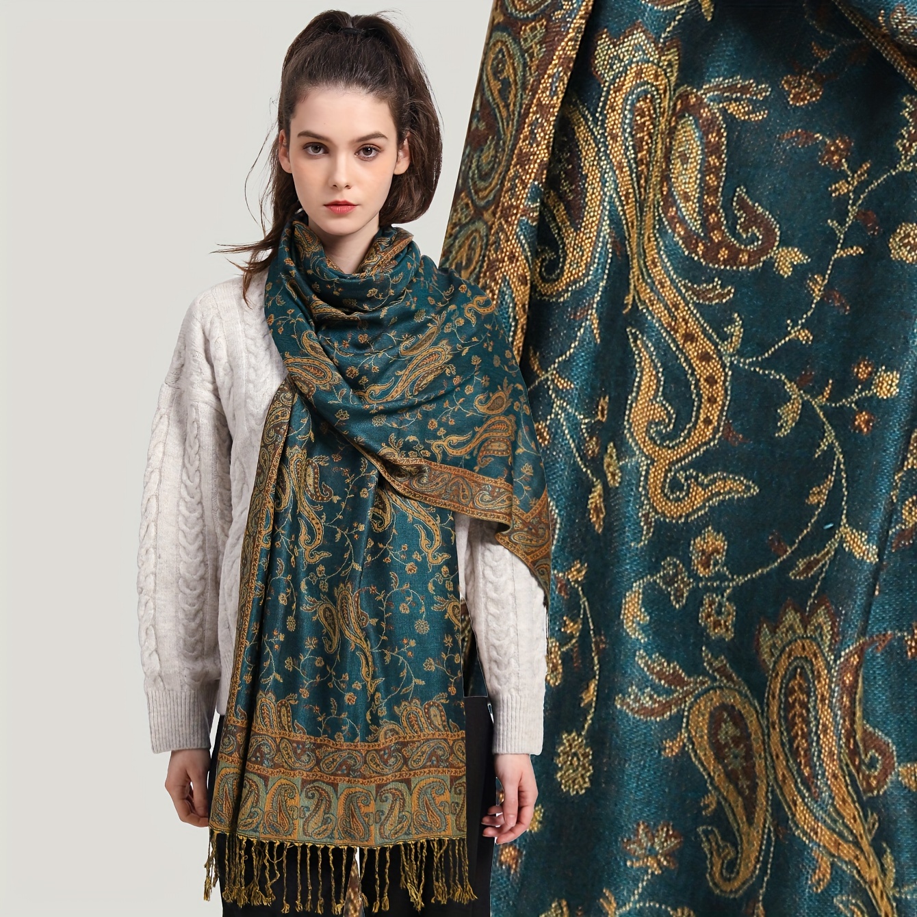 Écharpe Pashmina épaisse, châle enveloppant, étoles Jacquard Paisley, foulards Vintage en noix de cajou, en coton imprimé, protection solaire, Hijab, vente en gros