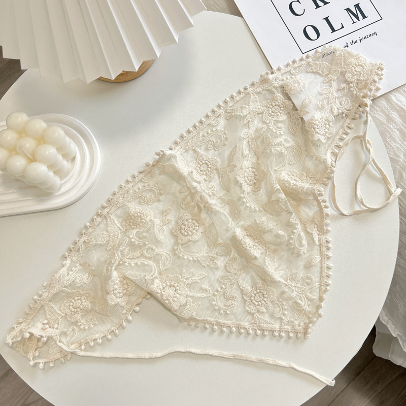 2025 nouveau Style dentelle reliure triangulaire foulard Beige français ferme Style fille Style coréen Ins Style à lacets bandeau de cheveux embout