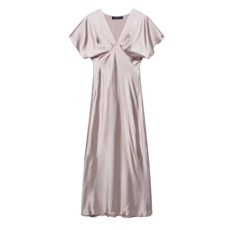 Robe mi-longue en Satin de soie pour femmes, Sexy, col en v, Design élégant, tempérament, bal de Cocktail, nouvelle collection printemps 2025 2330399