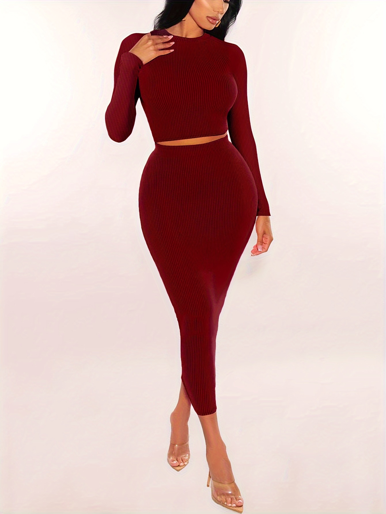 Ensemble de jupes à manches longues pour femmes, robe courte en Y, tenues de batterie skinny, olympiques deux pièces, vêtements minces, document solide