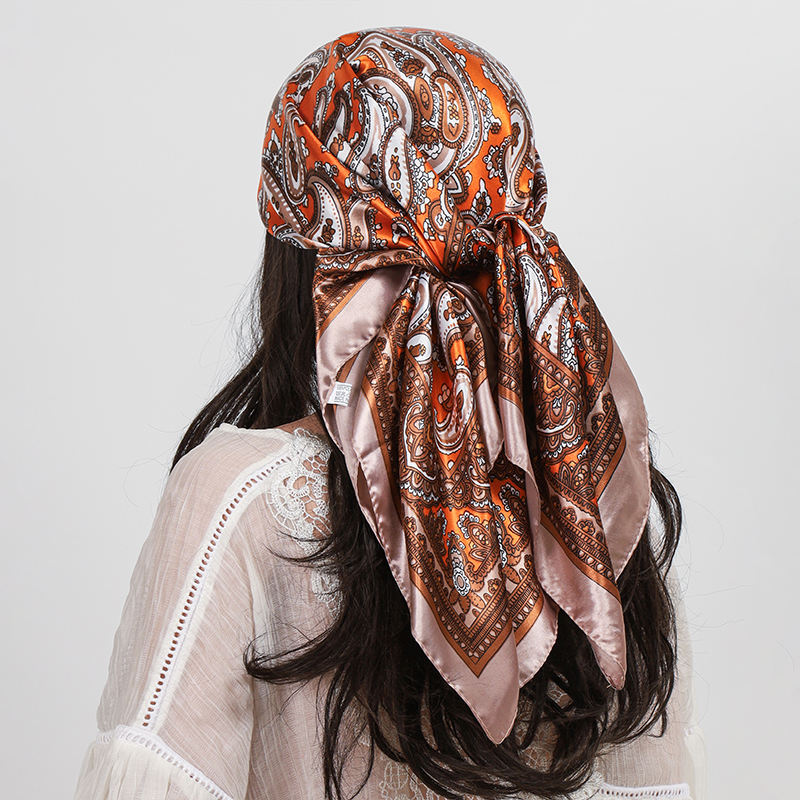 Foulard carré en Satin pour femmes, Hijab Paisley imprimé noix de cajou, foulard en soie, châle, bandeau, accessoires pour cheveux, Bandana 90x90cm