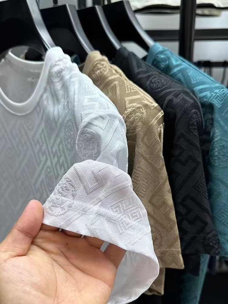 Marque de luxe hommes T-shirts été nouveau glace soie à manches courtes imprimé T-shirt col rond Cool hommes haut Base chemise T-shirts blanc