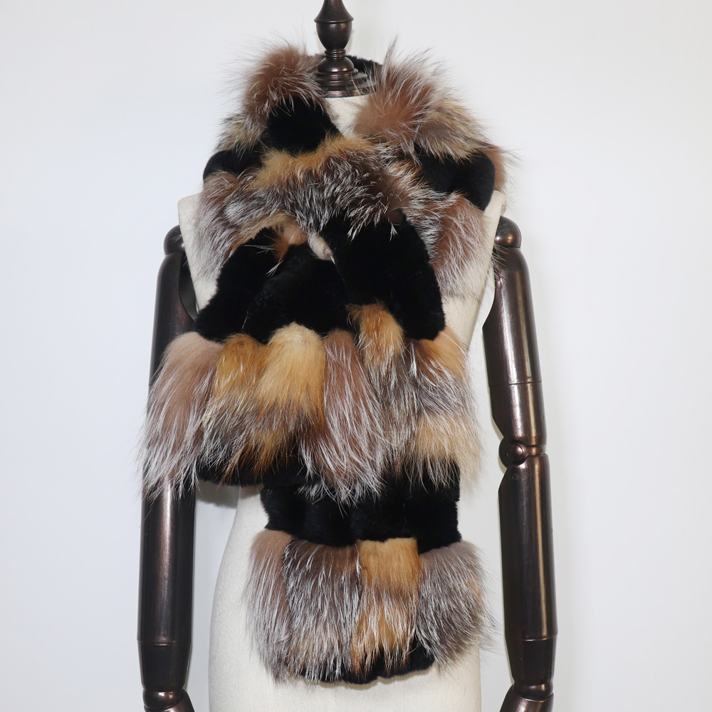 Écharpe en fourrure de lapin avec fourrure de renard argenté pour femme, optique chaude, écharpes d'hiver pour femme, cache-cou, tout à la mode, Rex, nouveau