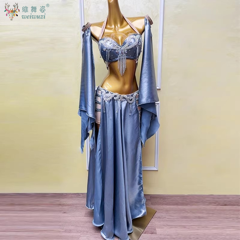 Robe de spectacle de danse du ventre orientale pour femmes, Double fente, Costume élégant et magnifique, tenue de compétition de spectacle de danse pour femmes