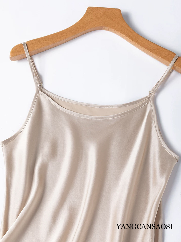Nouvelle Robe Décontractée d'Été pour Femme en Soie de Mûrier 100% Naturelle, Satinée, Couleur Unie, 21MM, Lourde, Sexy et Douce pour la Peau, à Bretelles