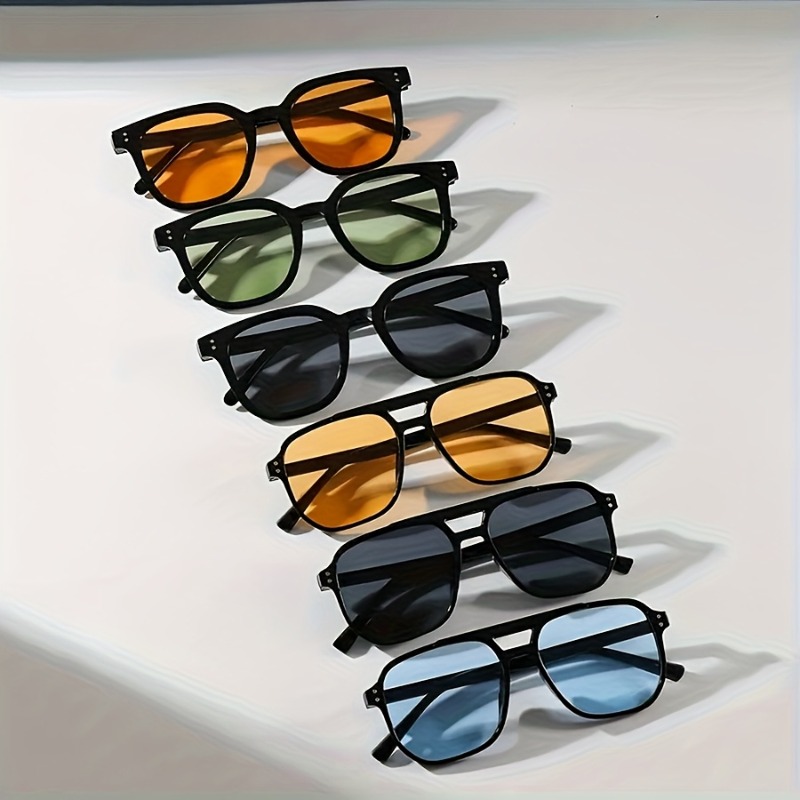 Lot de 6 lunettes de soleil carrées géométriques pour hommes, verres teintés, idéales pour un style festif