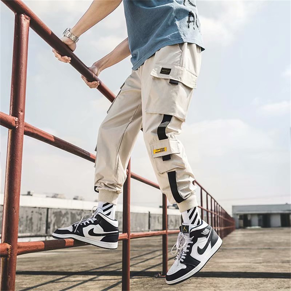 Pantalon cargo pour homme, décontracté, style hip-hop, couleurs tendance, plusieurs poches, streetwear, rubans, techwear, pantalon de survêtement pour garçons
