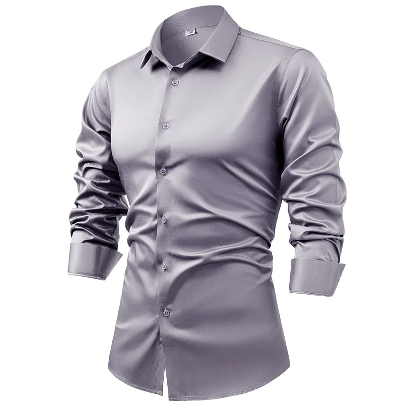 S ~ 6XL satin grande taille chemise à manches longues affaires tenue décontractée chemise sans repassage résistant aux rides hommes en gros, chemises pour hommes