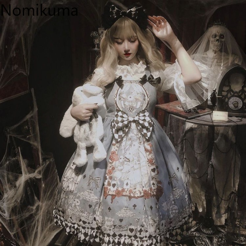 Robe Éducative Japonaise Mignonne pour Femme, Tunique à Bretelles, Mode Gothique, Doux, Imprimé Nministériels d, Été, 2025