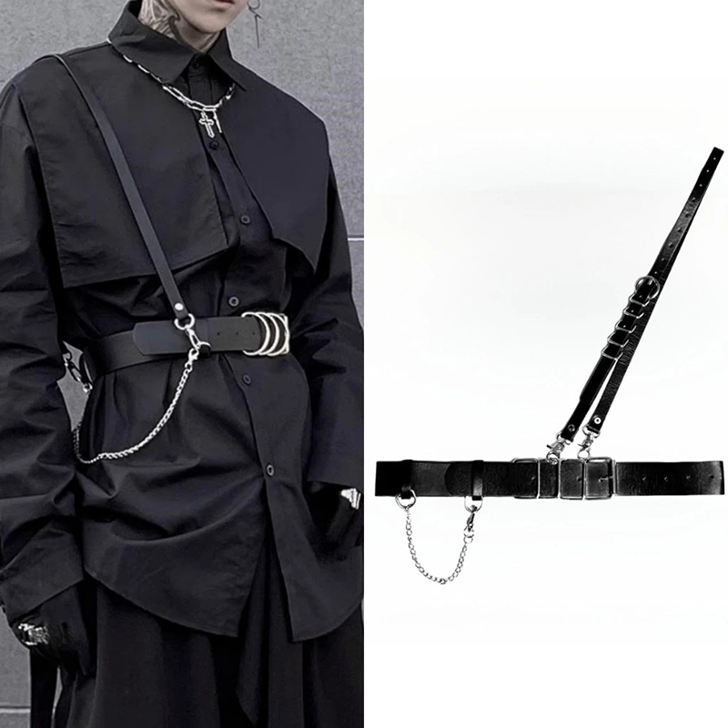 Nouvelle ceinture chaîne détachable style punk coréen pour hommes et femmes, en cuir PU noir, harnais, ceinture corset gothique, accessoires de ceinture de taille