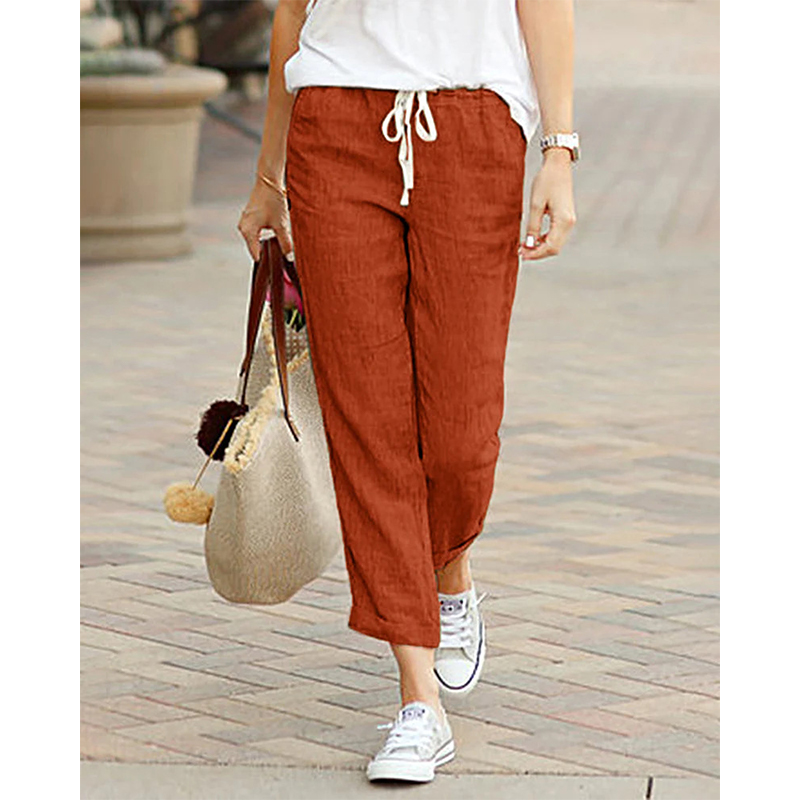 Pantalon décontracté femme 2026 printemps-été, couleur unie, taille haute, cordon de serrage, élastique, longueur cheville, poches, style sarouel