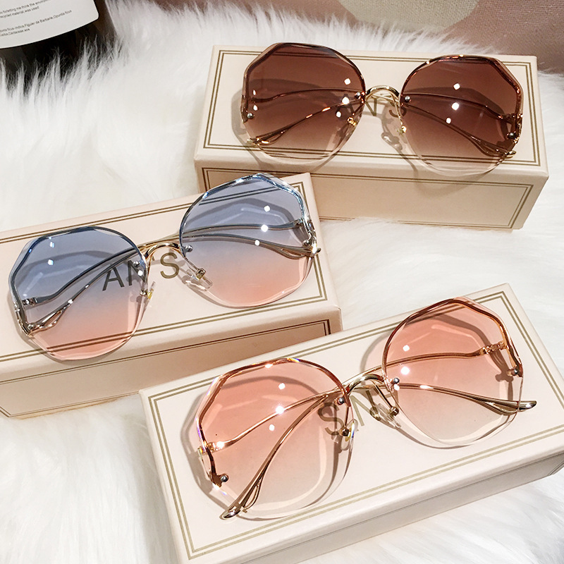 Lunettes de soleil rondes dégradées pour femmes, branches incurvées en métal, océan, sans bords, à la mode, UV400, 2022