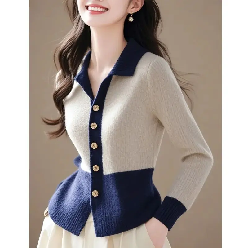 Cardigan tricoté blanc pour femme, Style coréen doux, taille Unique, exquis, Patchwork, pull, vêtements féminins, automne hiver