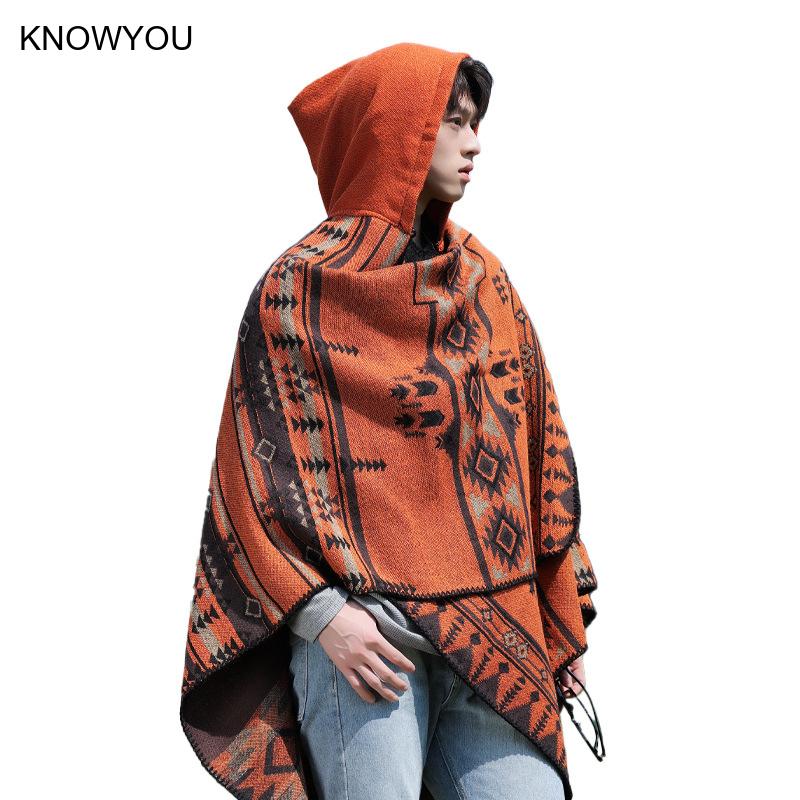 Hommes automne hiver épaissi Pashmina imprimé cape cachemire artificiel Style National voyage châle écharpe mâle Ponchos Capes