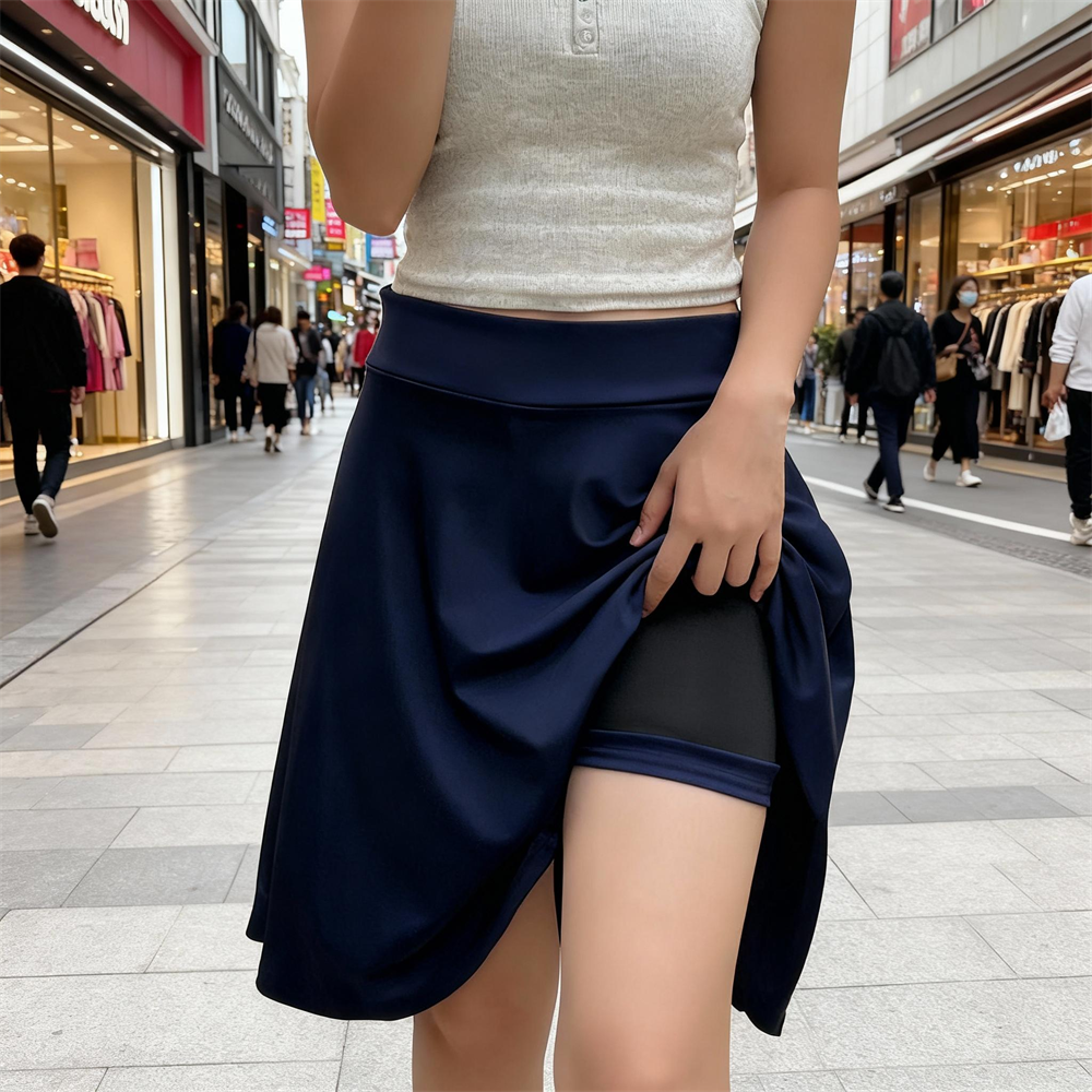 Jupe longue de 55cm, taille haute, doublure intérieure, short, demi-jupe aux genoux, mode femme, vêtements de danseuse décontractés, jupes plissées moelleuses