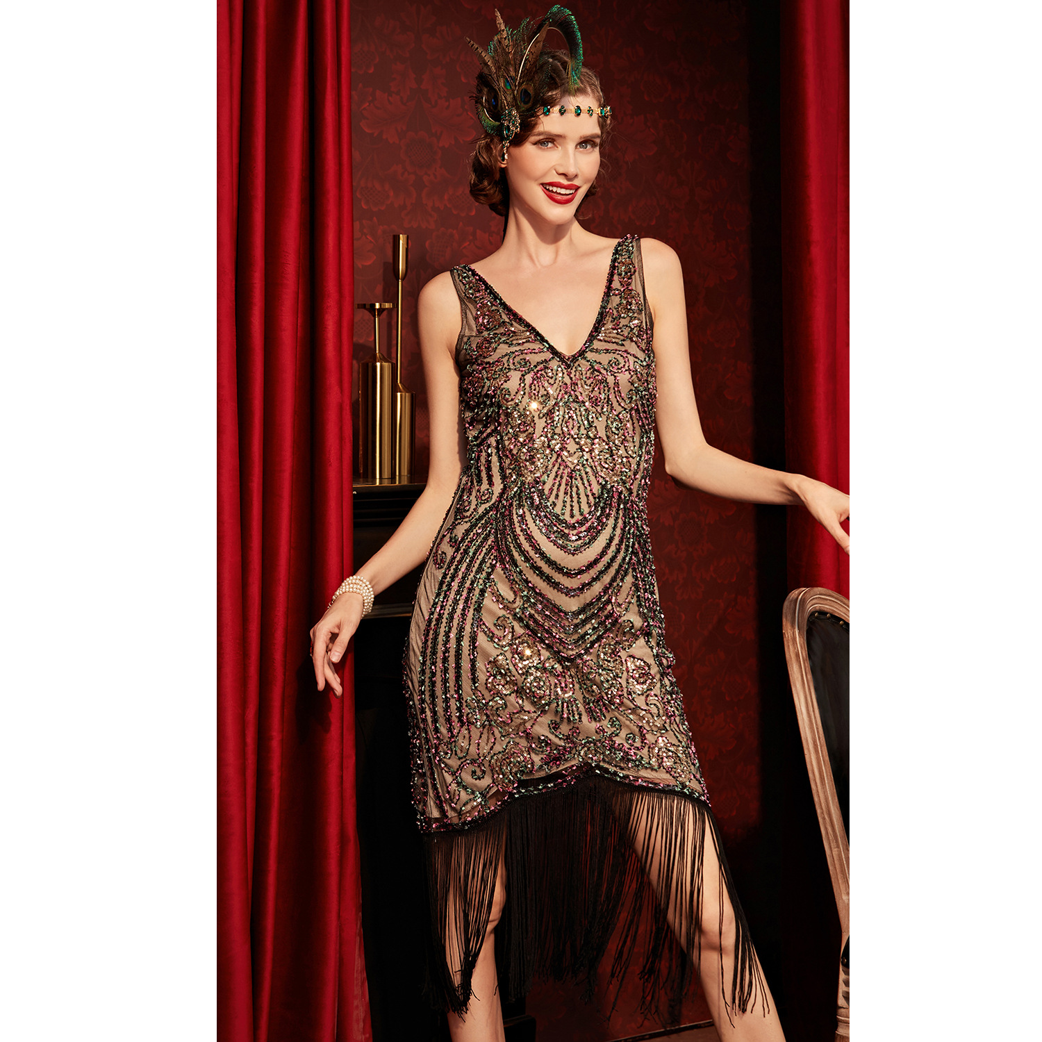 Robe évasée vintage à franges pour femmes, robe pour dames, robe de testostérone, années 20, années 1920