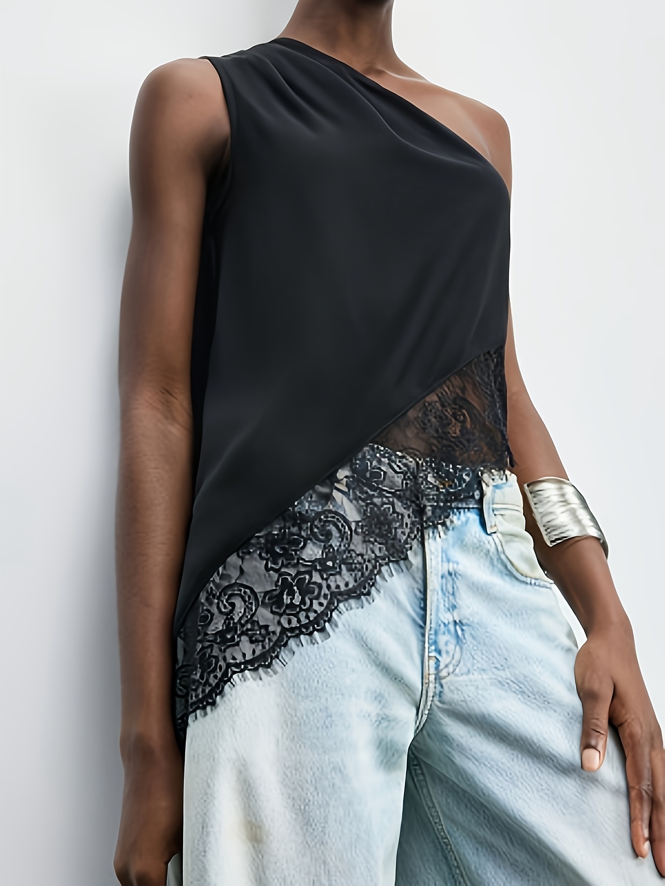 Gilet élégant et sexy à une épaule pour femmes, en dentelle, pour l'été, décontracté, pour les déplacements, pour sortir