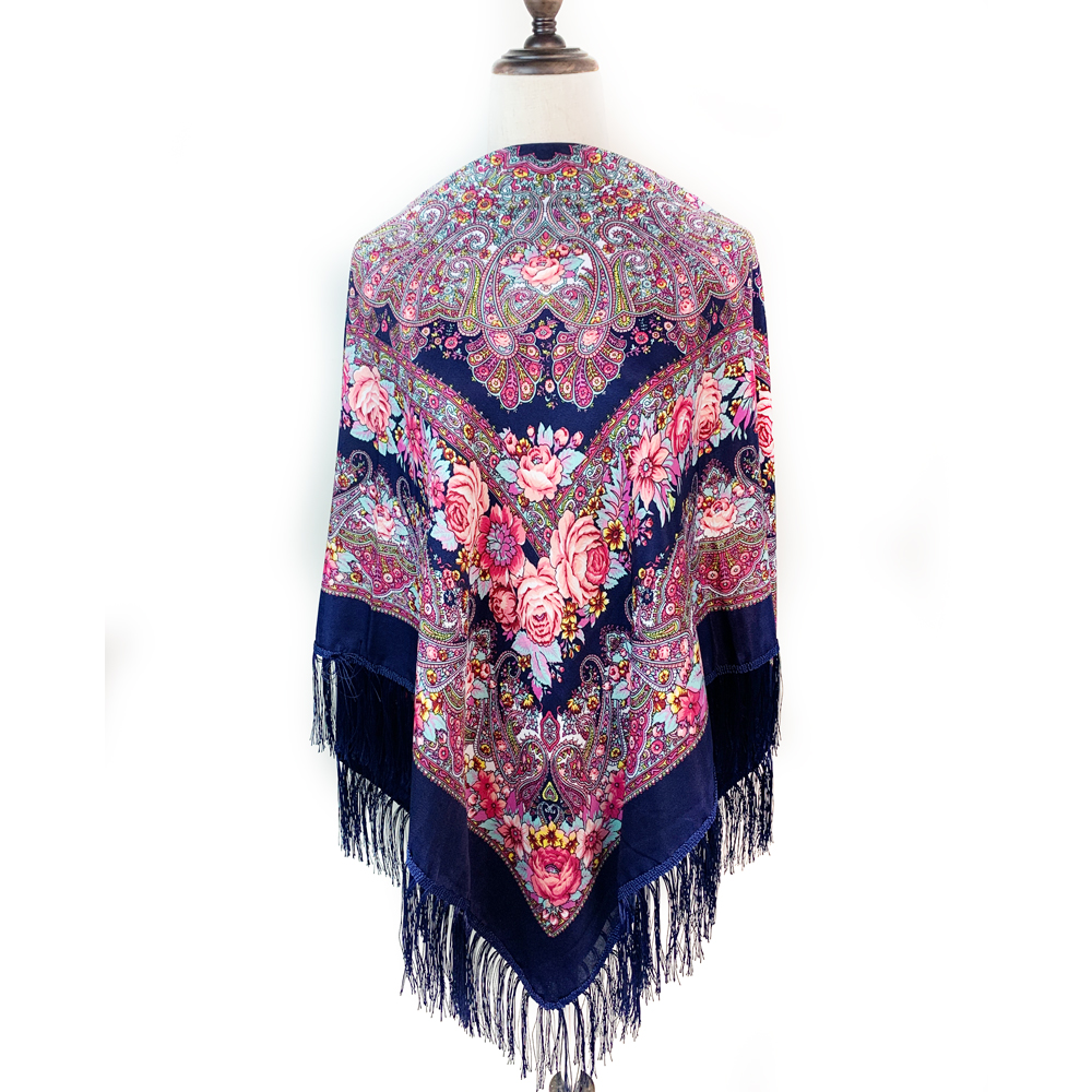 Châle ukrainien à franges imprimé Floral de luxe pour femmes, écharpe carrée nationale russe, mouchoir Babushka, enveloppe de tête, 130x130cm