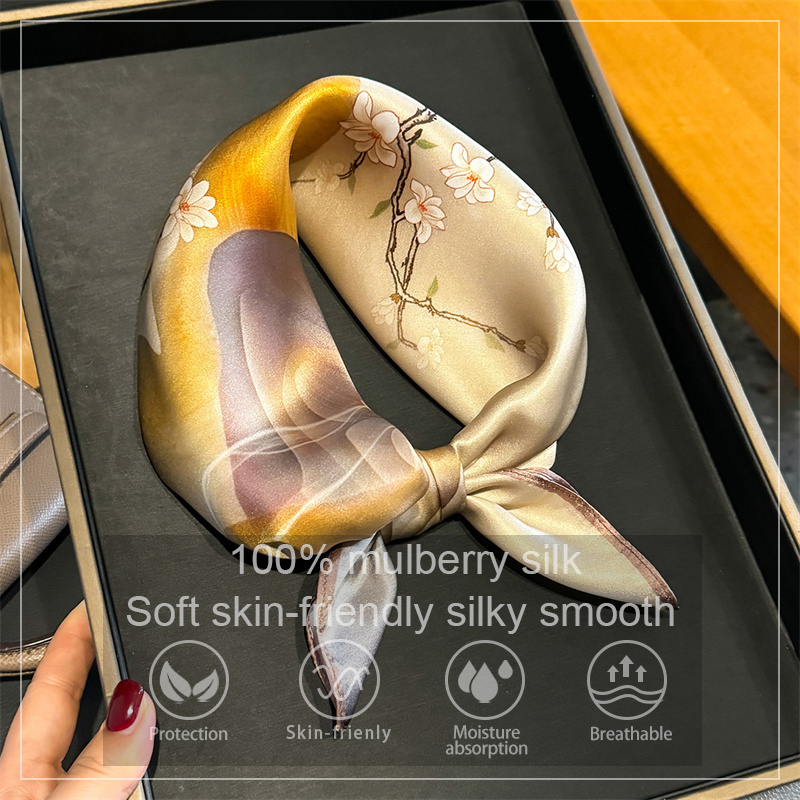 100% foulard en soie femmes carré fleur de prunier imprimé foulards Wrap foulard mûrier soie printemps mode luxe haute qualité Hijab