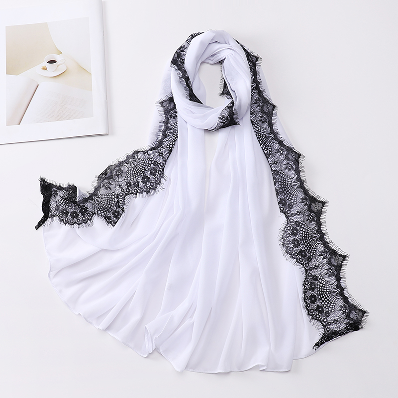 Hijab en dentelle douce de qualité supérieure, foulard islamique uni, châle en mousseline musulmane, turban, couvre-chef, bandeau, foulard de style mariage
