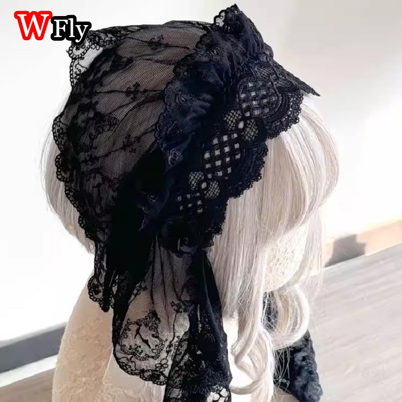 Serre-tête Steampunk Y2K style voile pour femmes, Harajuku, à volants, en dentelle florale, avec nœud, style nonne, Lolita gothique, accessoires pour cheveux.